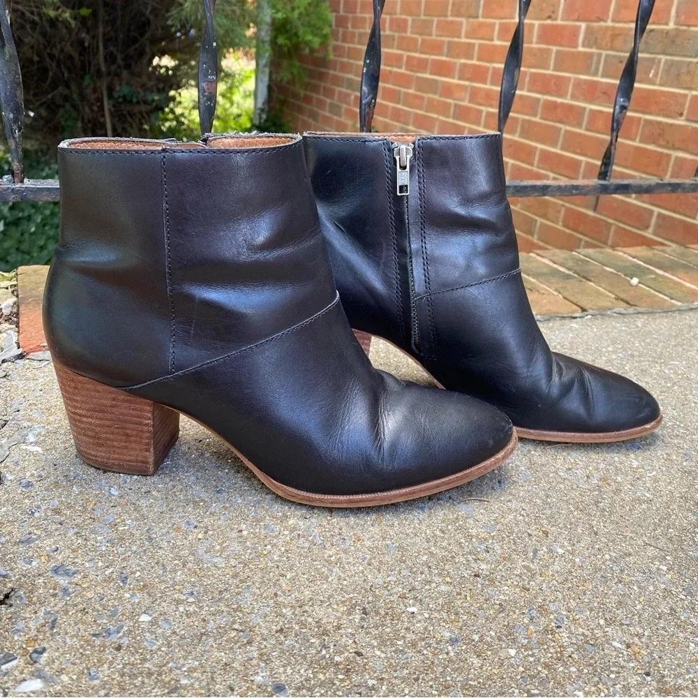 Madewell Boots Womens 9.5 Rosie Ankle Bootie Black Leather Side Zip Casual MA434